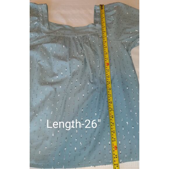 Lauren Conrad Pastel Blue Smock Top Sz L Silver Embellished Square Neck Boho - Picture 11 of 16